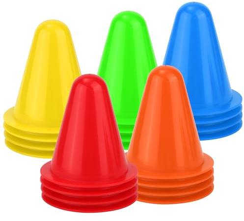 XIHIRCD 20pcs Soccer Cones, 3.15 Inch Mini Practice Cones Sports Cones Field Markers Cones Basketball Cones Training Cones for Outdoor Indoor Basketball Football Footwork Training (5 Colors)