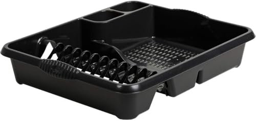 Wham Plastic Dish Drainer - Kitchen Rack Dishes - Washing Drainer Rack - Draining Board – Long lasting and Durable - Kitchen Sink Rack (Midnight Black, Large)