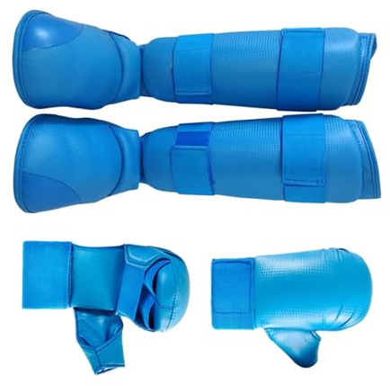 Baoblaze Equipo de de Karate, Guantes de Boxeo, protección para los pies, espinilleras con Calzado para Lucha, Adultos, Sanda, Azul, XS