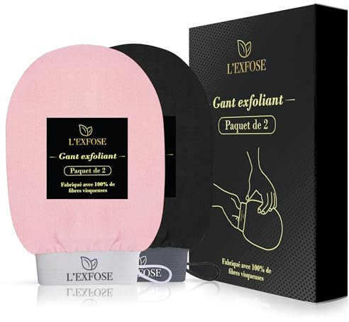 L'Exfose 2x guanto esfoliante corpo - guanto di crine kessa scrub corpo in Viscosa - Rimuove le cellule morte della pelle e idrata
