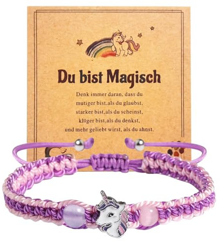 Einhorn Kinderarmband mit Verstellbarem Geflochtenem Seil, süßes Armbänder mit einer sinnvollen Grußkarte für kinder mädchen, Freundschaftsarmbänder und Einhorn armband geschenke für mädchen