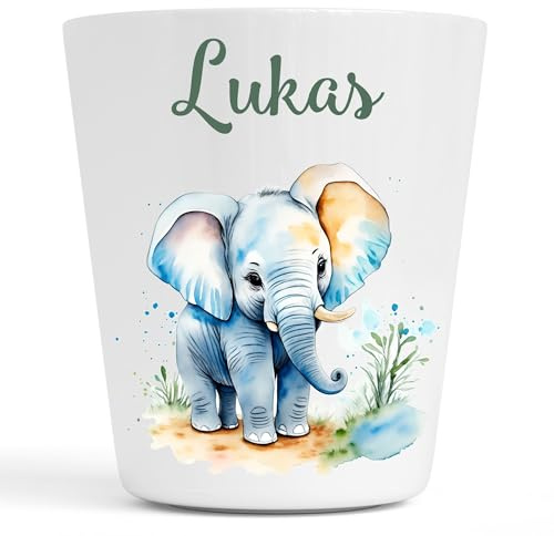 Générique Gobelet en Plastique pour Enfants | Gobelet Personnalisé avec Nom |Verre Plastique Incassable Personnalisé (éléphant Lukas)