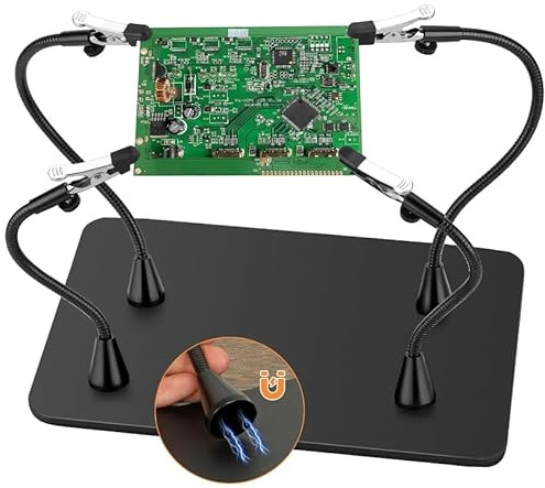 Drdefi Magnetische Hilfreiche Hände beim Löten Dritte Hand, Lötstation mit Krokodilklemmen PCB-Leiterplattenhalter Werkzeug 4 Schwanenhalsarme Rutschfeste Basis für Reparatur Schmuck Handwerk Hobby