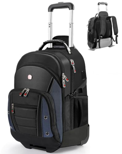 star cloud Rolling Backpack with Wheels, USB & Type-C Charging Port, 21x14x9 Water Resistant Wheeled Backpack, 17.3 Roller Laptop Backpack, Carry On Luggage for Business Travel College Work Bag