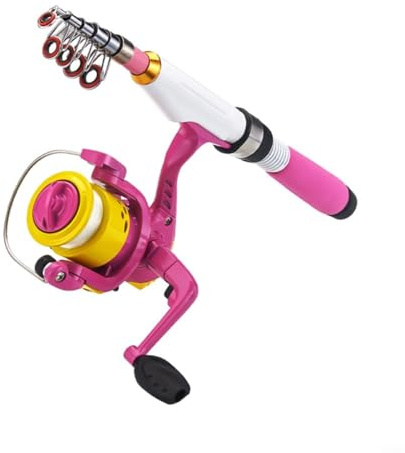 Violiica Ligero Viaje Pesca Rod Set Con Carrete Telescópico Mango ergonómico EVA 227G (rosa)
