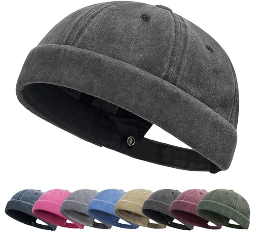 Tiakay Casquette Docker Homme en Coton Vintage - sans Bordure Style Marin pour Port Quotidien Décontracté et Outdoor (Noir)