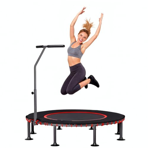 LIFERUN Ø102/122cm Fitness studsmatta inomhus med kantskydd, upp till 150kg, 3-stegs hållgrepp, utan montering, ljudsvag gummirepsfjädring, för vuxna och barn, för inomhus och utomhus