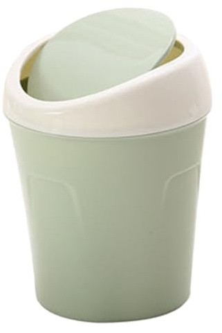 Omabeta Mini Papperskorg med Svänglock, Kompakt Skrivbordssoptunna för Hemmakontor, Premiumplast, Platsbesparande, 1 Enhet (Grön)