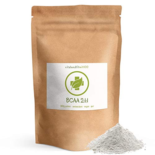 BCAA Pulver - 300 g - Bioidentisches Mischverhältnis von 2:1:1 - Rein pflanzlich - Fermentationsgewinnung - Ohne Gentechnik - Höchste Qualität - Gut löslich