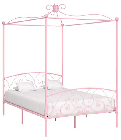 vidaXL Himmelbett Bettgestell Bett Doppelbett Metallbett Bettrahmen Lattenrost Schlafzimmerbett Schlafzimmermöbel Ehebett Rosa Metall 140x200cm