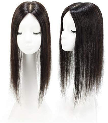 Yanamy Instant Crown Topper Haarteil, 8,9 x 14 cm, Seidenbasis, Perücke, Toupet für dünner werdendes Haar, 25,4 cm, Dunkelbraun