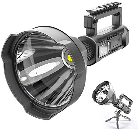 Eighty Lampe torche LED rechargeable super lumineuse et puissante - Lampe de camping multifonction - Lampe de recherche LED étanche - 8000 mAh avec trépied