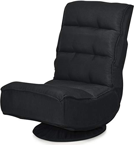 GIANTEX Sillón de suelo giratorio 360°, silla de suelo, respaldo ajustable de 5 niveles, sofá de suelo acolchado, plegable, silla de meditación de hasta 120 kg, color negro