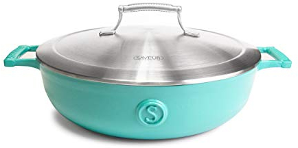 SAVEUR SELECTS Gusseiserne Kasserolle mit Edelstahldeckel, 4.25 L Volumen, Ø 30 cm, Emailliert, Spülmaschinenfest, geeignet für alle Herdarten, Backofenfest bis 260 °C, Induktionsgeeigneter Kochtopf