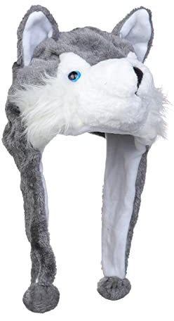 JK Home Mignon Bonnet Animal 3 en 1 Chapeau d'hiver Loup Gris Court
