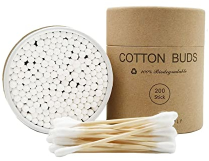 YILEAITECH Bamboo Qtips - 400 Count - Organic Cotton buds, Biodegradable & Plastic-Free Natural Wooden Cotton Swabs for Ears & Makeup
