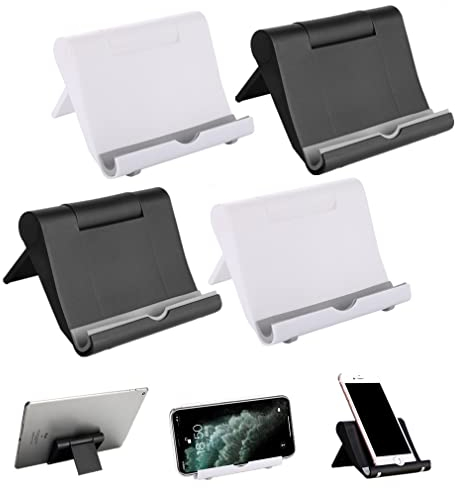 Morices 4 Pcs Foldable Cell Phone Stand, Universal Adjustable Angle Mobile Phone Holder, Portable Pocket Desktop Tablet Stands Holder Cradle Compatible with Smartphones Kindle (Black & White)