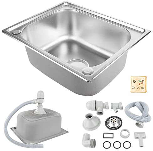 Petit Évier De Cuisine, Bol Unique Évier En Acier Inoxydable Camping-car RV Pour Installation Encastrée Et Encastrée Égouttoir Réversible,50*40*20cm💙