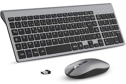 Ensemble Clavier et Souris sans Fil, cimetech Claiver AZERTY Français, Pack Clavier et Souris, Set Silencieux avec Récepteur Nano USB 2.4GHz, Compatible avec Windows/MacOS, Windows PC Laptop - Gris