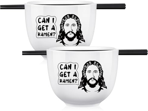 Nitial 2 Pack Ramen Bowls with Chopsticks, Ceramic Bowl,Can I Get A Ramen