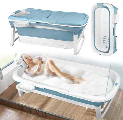 YRHome Fällbart badkar badkar badkar 128 x 60 x 53 cm (XL), fällbart badkar med handtag och avtagbart skydd, vuxen & babybadkar, PP+TPE, för badrum SPA varmvattenbad skumbad