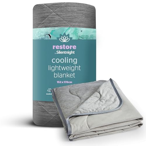 Silentnight Restore Cooling Lightweight Blanket - Comfortable Breathable Cool Feeling for Night Sweats Hot Flushes Menopause - Summer Throw for Sofa & Bed Prevents Overheating Fabric, Medium, Grey