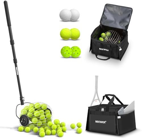NEEWER Tennisball Sammler, 30-58/77-148cm Teleskop Ball Aufnehmer, Rollender Sammelkorbhalter für Tennisbälle, Trainingszubehör und Ausrüstung, TB01S