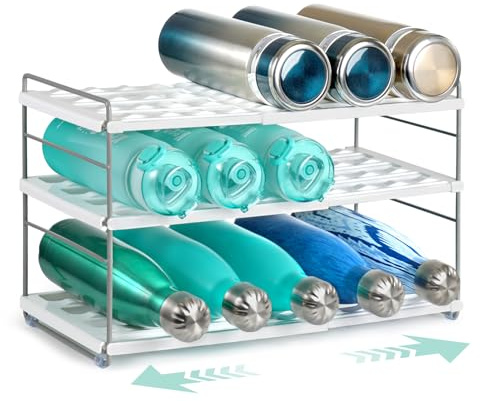 JUPELI Expandable Water Bottle Storage, Adjustable Bottle Holder & Organiser, Wine Rack Organiser for Kitchen Cupboard and Pantry Storage, Cabinets, 26.5 to 42 * 20 * 25.5 CM, White