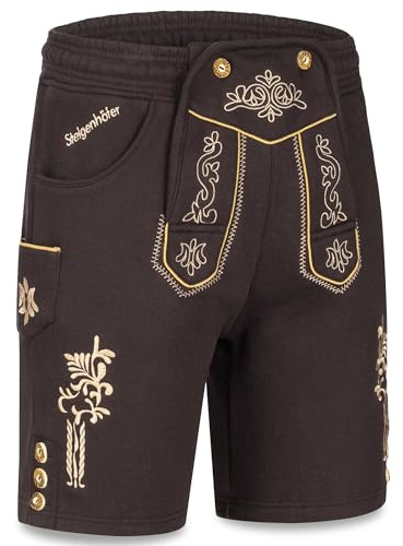 Steigenhöfer Manufaktur Pantalones cortos de chándal con cordón en aspecto de pantalones de cuero – Moritz – Jogging – Pantalones de piel para hombre para Oktoberfest Wiesn y otras celebraciones