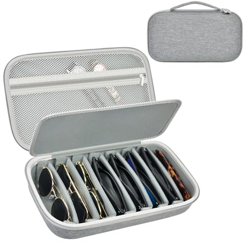 Grapsa Reise Sonnenbrillen Aufbewahrung für Glapeame/für CARFIA/für wearPro/für Wrimen, Brillenbox für Mehrere 8 Sonnenbrillen und Uhren, Schlüssel, Kopfhörer-Grau, L (nur Tasche)