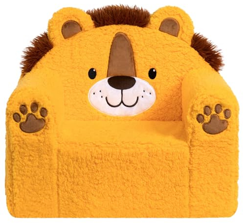 BEJOY Toddler Chair Ultra-Soft Snuggle Foam Filled Kids Sofa, Single Animal Shapes Reading Kids Chair for Boys and Girls, Yellow Lion