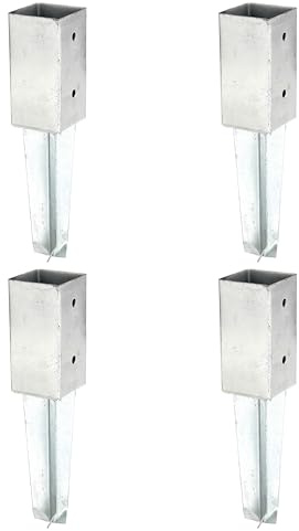 Alberts Set di 4 manicotti da terra, per pali quadrati in legno, zincati a caldo, 71 x 71 mm