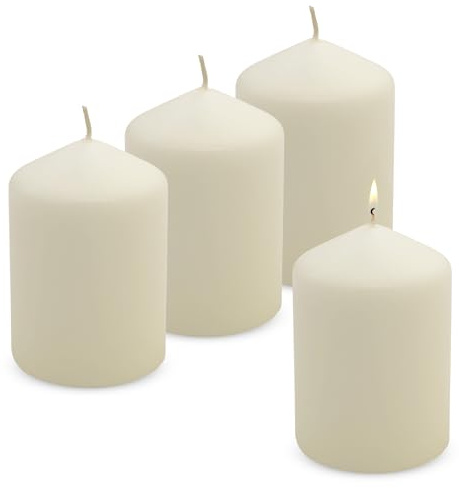 Juego de 4 velas de cera auténtica, 10 x 7 cm, color crema y blanco, para coronas de Adviento y farolillos, para decoración de mesa, velas cilíndricas, velas de columna, Navidad, Adviento, sin