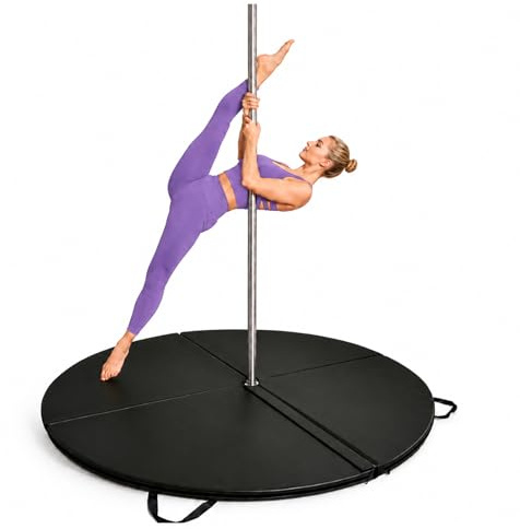 Vikbar skyddsmatta för pole dans, tjock cirkulär matta med bärhandtag, Pu säkerhetskudde för yoga, gymnastik, hemfitness och svart 120 cm/47,24 tum