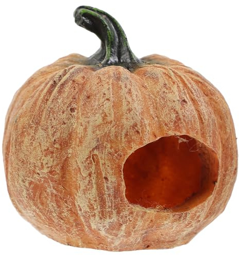 PRETYZOOM Cueva de Resina Forma de Calabaza para Terrarios de Reptiles, Escondite Simulado para Lagartos y Hámsters en Tanque de Reptiles