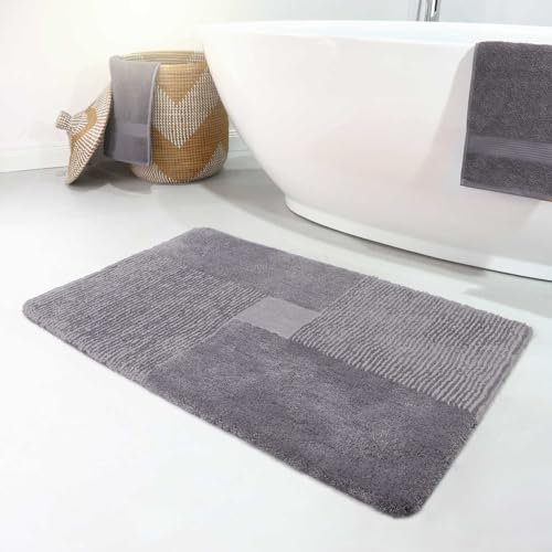 Homie Living Badteppich, Badematte, kuscheliger Flauschiger weicher Flor, rutschfest und waschbar, San Piero (70 x 120 cm, Grau)