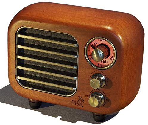 Opis Radio 3 – Kleiner Kirschholz Retro Bluetooth Lautsprecher mit UKW Radio mit Bluetooth im Vintage Look - SD-Kartenfunktion und AUX Eingang