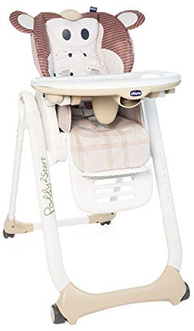 Chicco Polly2Start Trona y Hamaca para Bebés 0 Meses - 3 Años (15 kg), Trona Ajustable, Transformable y Compacta con 4 Ruedas, Respaldo Reclinable - Color Marrón Beige Mono (Monkey)