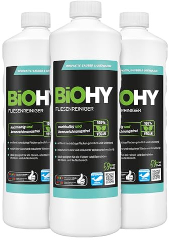 BiOHY Fliesenreiniger (3x1l Flasche) | speziell entwickelt für Stein- & Fliesenböden | hinterlässt eine schmutzabweisende Glanzschicht | entfernt jegliche Art von Schmutz mühelos