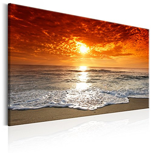 murando Cuadro Acústico Mar y Playa 120x80 cm espuma acústica absorbe el sonido aislamiento lienzo de 1 pieza Impresión Artística Decoración de Pared Naturaleza Paisaje Puesta del sol c-B-0264-b-a