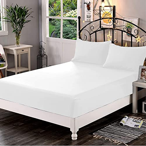 100% Egyptian Cotton Fitted Sheet, 400 Thread Count 30cm Deep Sheet Extra Deep Fitted Sheet - Fits Mattress Up to 12 Deep Pocket (White, King)