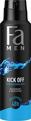 Fa Men Deodorant & Bodyspray Kick Off (150 ml), Deospray Mit Aktivierend-Frischem Duft, Ohne Aluminium für Bis Zu 48 h Schutz, Hinterlässt Keine Rückstände