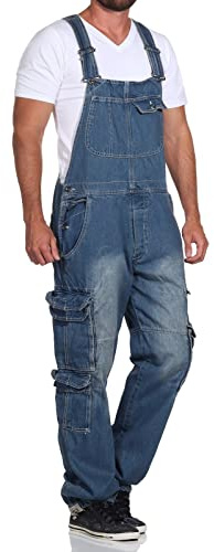 Jet Lag Salopette en jean pour homme - Coupe ample, bleu clair, 3XL