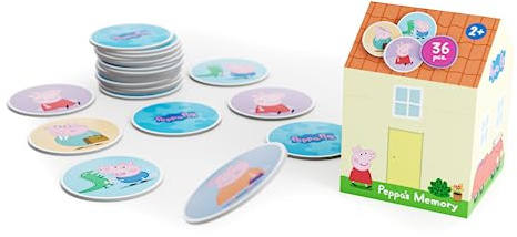Peppa Pig - Juego de Memoria de Peppa Pig - 36 Piezas Durabilidad -Vienen en un Estuche en Forma de la casita de Peppa - Incluye Bolsa de Tela para Transporte (Deqube 921D00068)