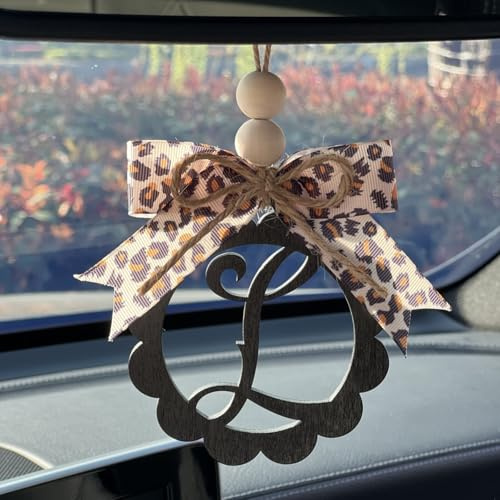 NMOHYDEU Handmade Car Accessories for Women Leopard Rear View Mirror Hanging Accessories with Bow, Charm Pendant Interior Decorations Gift Christmas Party Ornament