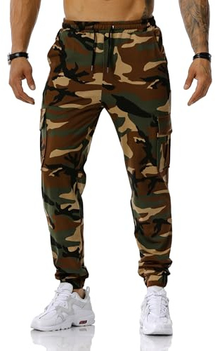 MakingDa Camouflage Tracksuit Bottoms Men Camo Jogging Sports Trousers Cargo Joggers Pants Skinny Elastic Waist Drawstring Multi Pocket Work Combat Gym Sweatpants-Army Green-34