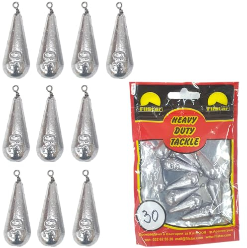 PRO FILSTAR Birnenblei Set 10 x 30g - Blei Angeln mit Wirbel - Angel Bleie Set - Grundangeln - Grundblei Angeln - Blei Gewicht - Angelblei - Fishing Weights - Bleigewichte – Tropfenblei – Karpfenblei