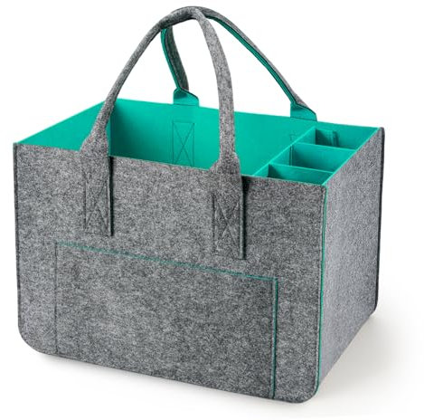 Eurhomewit Filztasche Einkaufstasche mit Fächern, Filztasche Groß 30L Faltbar und Robust Filz Einkaufskörbe Flaschentasche Kaminholztasche Kleiderkorb Spielzeugtasche (Türkis/1 Stück)