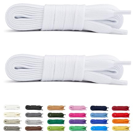 Laceter 2 Paires de Lacets Plats en Coton 8 mm pour Baskets, Sneakers, Chaussures de Sport ou Ville – Confortables, Solides, Résistants, Pour Homme Femme Enfant - 120 cm - Blanc x 2