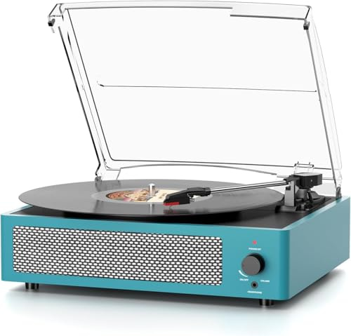 Vinyl Record Player Wireless Bluetooth Turntable with Speakers for Records Belt-Driven Vintage Turntable Support 3-Speed, Headphone, RCA Line, AUX-in for LP Vinyl Players Home Decoration Blue